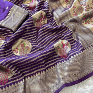Purple Banarasi Silk Saree with Peacock Motifs