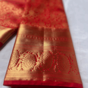 Red & Gold Banarasi Silk Saree with Rich Zari Weaving – Bridal Saree