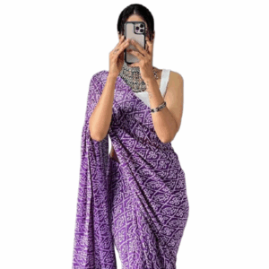 Purple Ikat Print Ready-to-Wear Saree for Women – Lightweight & Elegant Daily Wear Saree