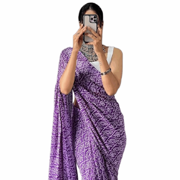 Purple Ikat Print Ready-to-Wear Saree for Women – Lightweight & Elegant Daily Wear Saree